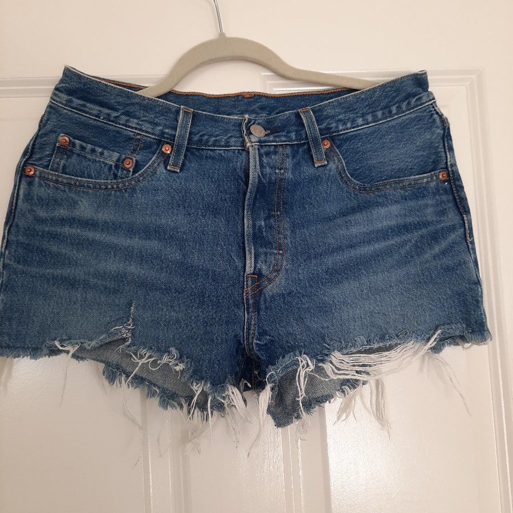 Levi's Blue Distressed Denim Jean Shorts